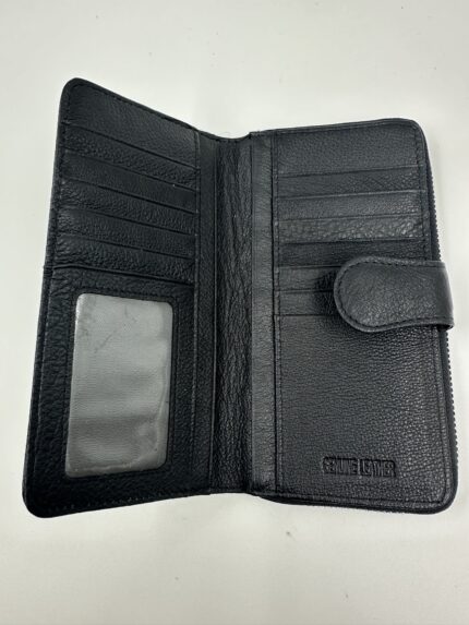 Дамски портфейл от естествена кожа в черно с магнит и цип MD Style