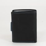 Мъжки портфейл от естествена кожа черен и син с копче MD Style