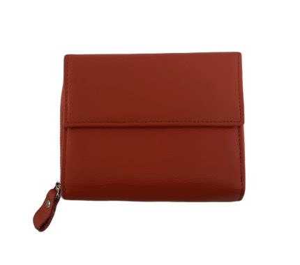 Дамски портфейл от естествена кожа в цвят червен портокал - код: MDW998-5