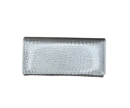 Лачено дамско портмоне от естествена кожа в сребрист цвят - код: MDW-FE826