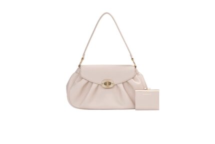 Дамска чанта от висококачествена еко кожа Chrisbella + портмоненце в светло бежов цвят – код: CB2512-1-4 MD Style