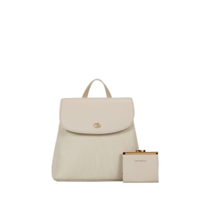 Дамска раница от висококачествена еко кожа Chrisbella + портмоненце в цвят ванила- код: CB2504-3-1 MD Style