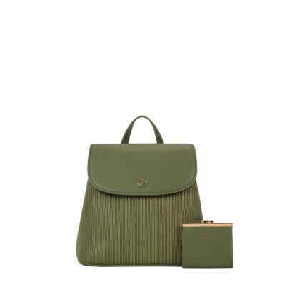 Дамска раница от висококачествена еко кожа Chrisbella + портмоненце в зелен цвят - код: CB2504-3-4