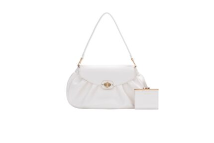 Дамска чанта от висококачествена еко кожа Chrisbella + портмоненце в бял цвят – код: CB2512-1-3 MD Style
