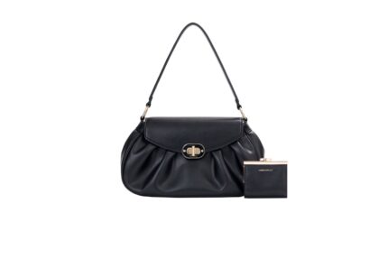 Дамска чанта от висококачествена еко кожа Chrisbella + портмоненце в черен цвят – код: CB2512-1-5 MD Style