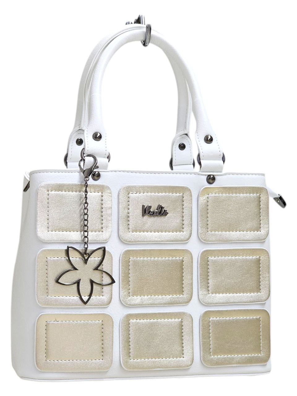 Дамска чанта от еко кожа „Vedis“ в бял цвят със златист акцент – код: 3510 Дамска чанта от еко кожа „Vedis“ в бял цвят със златист акцент – код: 3510 MD Style