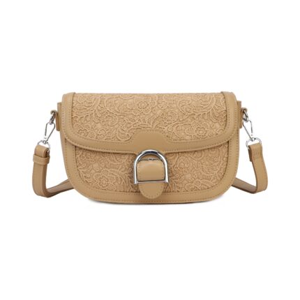 Дамска кросбоди чанта от висококачествена еко кожа в бежов цвят - код: MC653-2