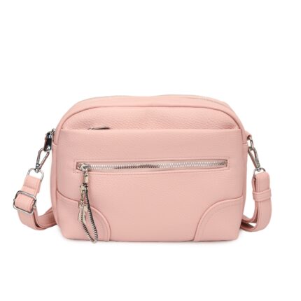 Дамска кросбоди чанта от висококачествена еко кожа в розов цвят - код: MC710-5