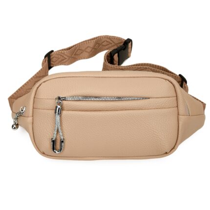 Дамска чанта за кръста / паласка от висококачествена еко кожа в цвят каки - код: MC715-6