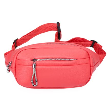 Дамска чанта за кръста / паласка от висококачествена еко кожа в цвят диня - код: MC715-7