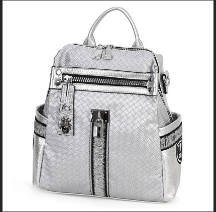 Дамска раница от висококачествена еко кожа в сребрист цвят - код: 139